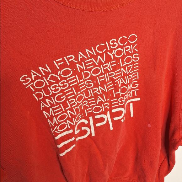 Vintage 80s 90s Espirit Cropped Sweatshirt Women Medium Logo Boxy Balloon Sleeve - Picture 4 of 9
